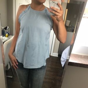Rue 21 Denim Ruffle Sleeve High Neck Tank